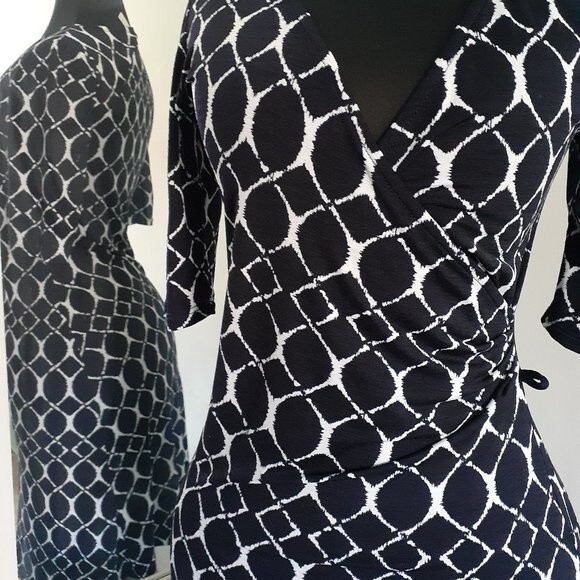 Gilli Trista Faux Wrap Jersey Dress Geometric Prints Black & White Style D3762 S - Picture 4 of 12